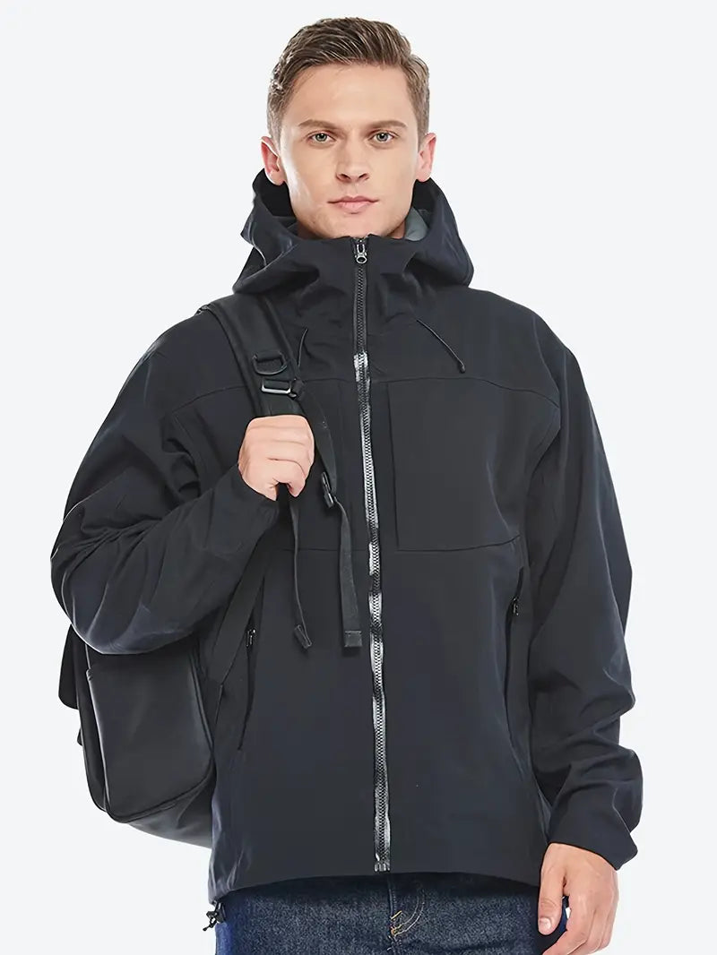 Men’s All-Weather Waterproof Hooded Shell Jacket - Matte Black