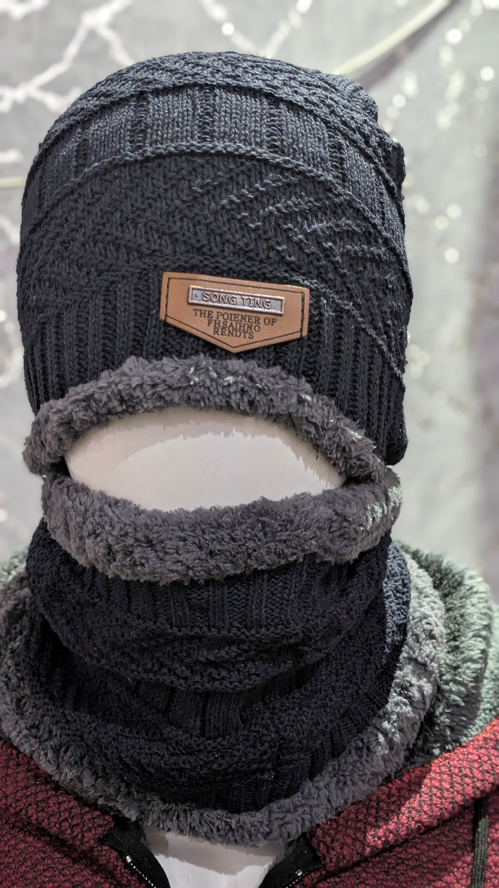 "WinterShield™ Fleece-Lined Knitted Hat & Neck Warmer Set"