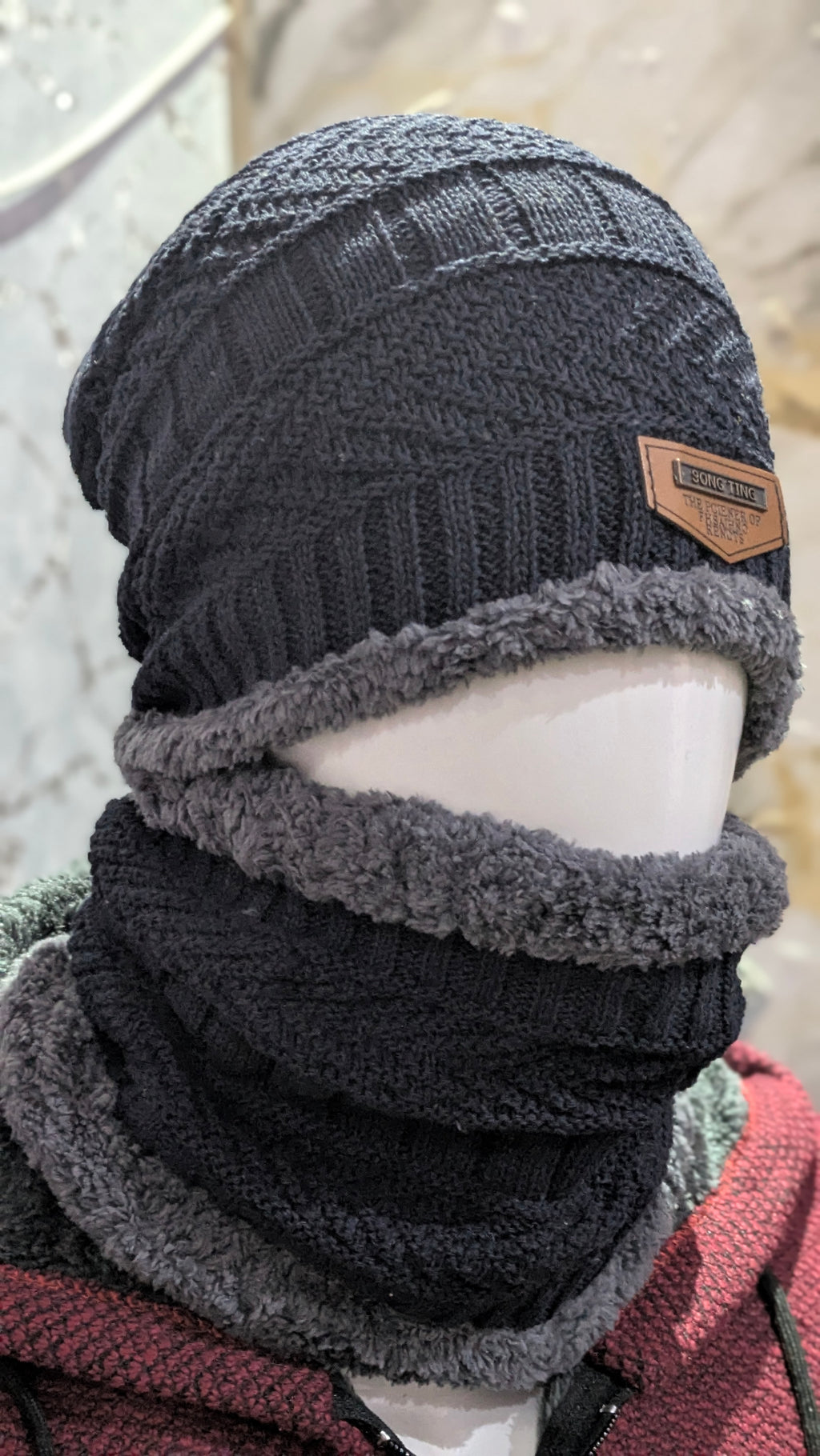 "WinterShield™ Fleece-Lined Knitted Hat & Neck Warmer Set"