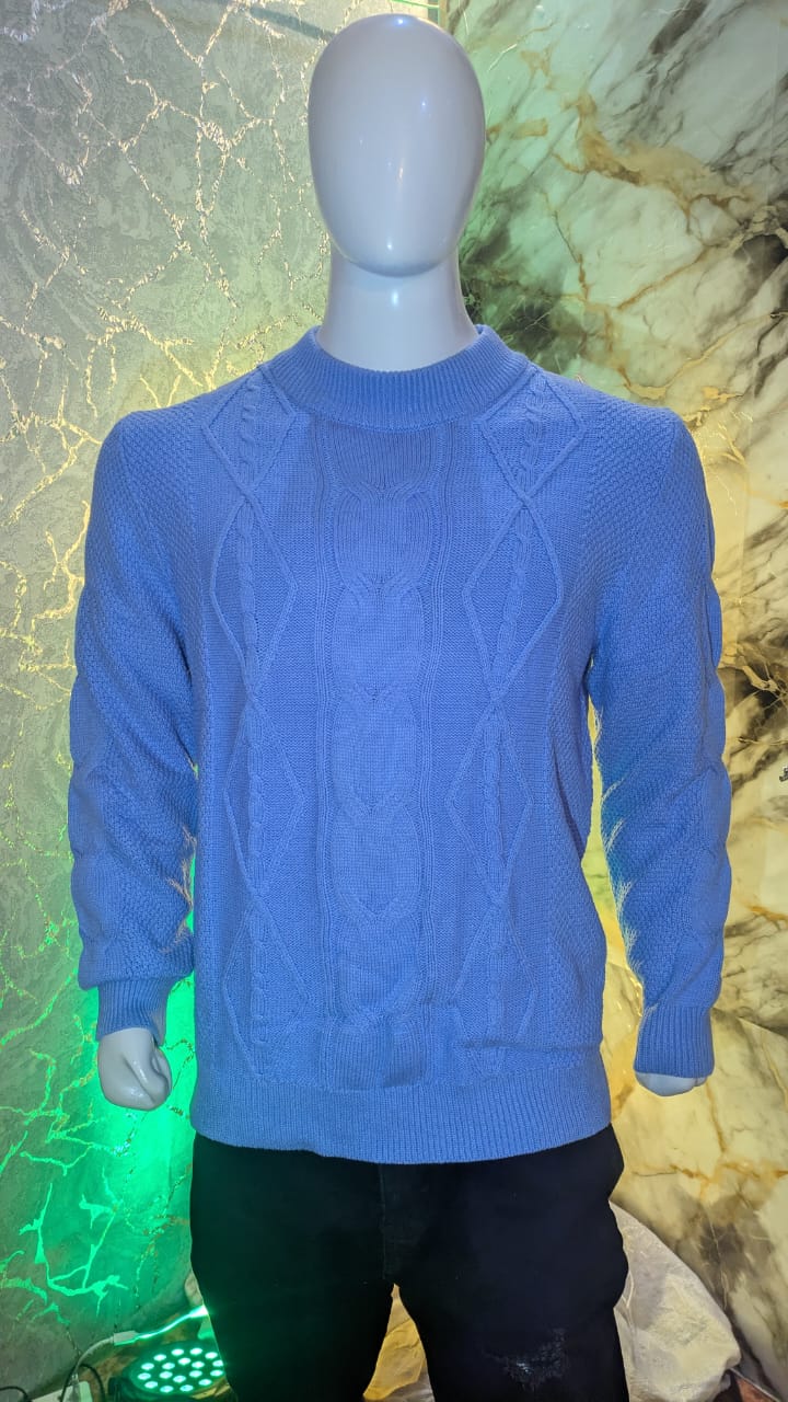 Men’s Classic Sky Blue Cable Knit Winter Sweater