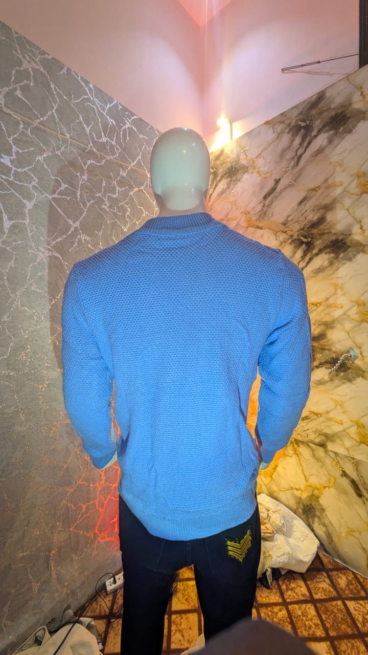 Men’s Classic Sky Blue Cable Knit Winter Sweater