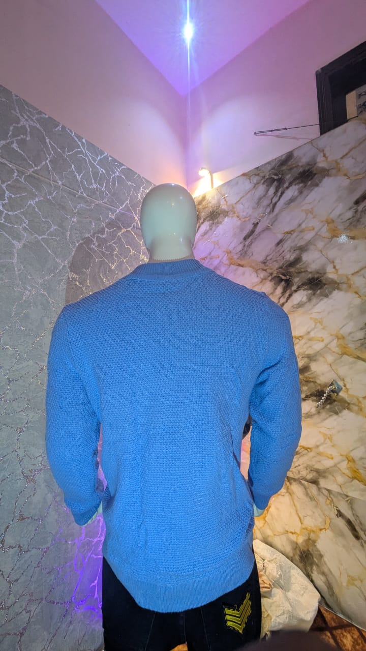 Men’s Classic Sky Blue Cable Knit Winter Sweater